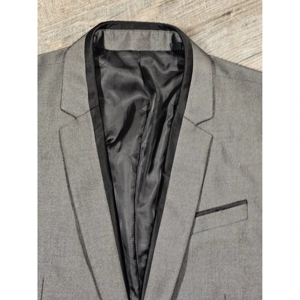 Guess‎ Mens Gray Two-Tone Single Button Slim Fit Blazer Jacket Metallic Sheen